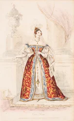 Een dame in hofkleding van middeleeuwse inspiratie