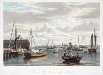 Boston, vanaf het scheepshuis, westkant van de marinewerf, c.1833