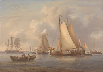 Nederlandse Vissersboten voor Anker in een Estuarium