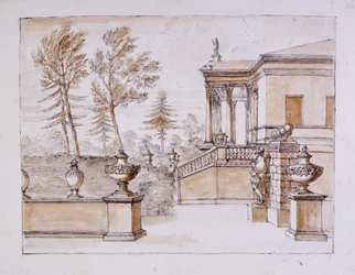 Chiswick, uitzicht op de villa aan de kant van het standbeeld van Inigo Jones