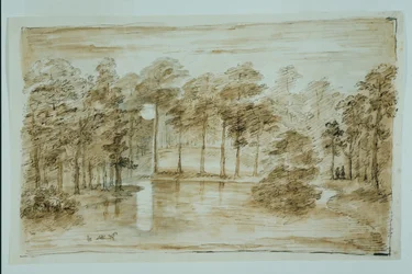 Ontwerp voor de waterbos tuin, gezien in het maanlicht