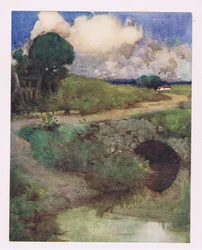 De koele beek, het met gras bedekte groen