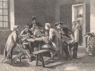 Soldaten die kaarten spelen, uit Illustrated London News, 4 mei 1861