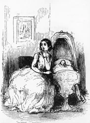 Illustratie voor Geschiedenis van Pendennis, Zijn Fortuinen en Tegenslagen, Zijn Vrienden en Zijn Grootste Vijand, roman door William Makepeace Thackeray, gravure naar tekening door William Makepeace Thackeray, gepubliceerd in 1888, Boston