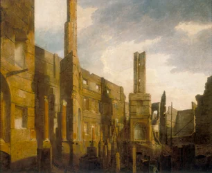 De ruïnes van het Pantheon in Oxford Street na de rampzalige brand van 14 januari 1792