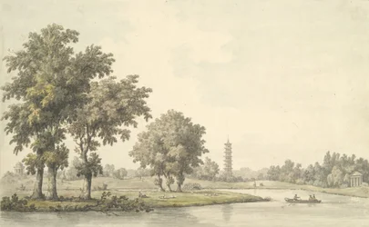 Uitzicht op het Meer en het Eiland vanaf het Grasveld in Kew, 1763