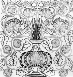 ‘De bloemenpot’, geborduurd paneel ontworpen door William Morris (1834-96) en uitgevoerd door May Morris