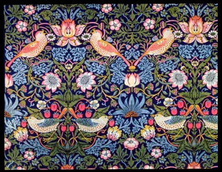De aardbeiendief, textiel ontworpen door William Morris, 1883