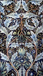 Wandbekledingspaneel (66 tegels) gemaakt door William Morris en William Frend de Morgan in faience. Van Membland Hall voor Edward Charles Baring. Chelsea, Engeland. 1876-1877 Parijs, musee d