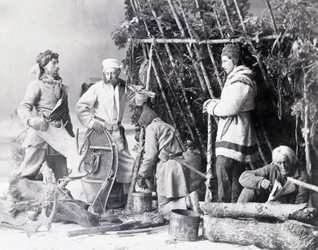 Het leven van de Trapper in Canada, foto door Nottman, circa 1890.