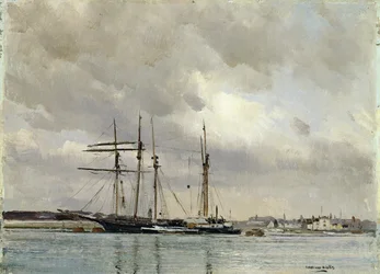 Boten in de haven, kaolien laden, ca. 1900