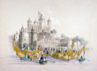 Burgemeester Thomas Johnson en zijn gevolg vertrekken vanuit de Tower of London, 1840