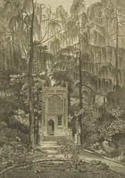 Uitzicht op de kapel in de tuin van Strawberry Hill, gegraveerd door Godfrey, 1784