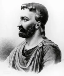 Portret van Aulus Cornelius Celsus (25 v.Chr.-50 n.Chr.), Latijns schrijver, Romeins encyclopedist en arts, gravure uit de 19e eeuw