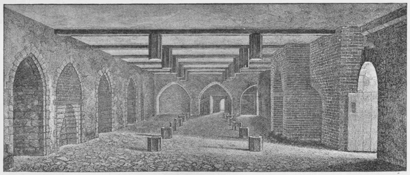 Interieur van de crypte genaamd de Kruitkelder onder het oude paleis van Westminster, ca. 1883