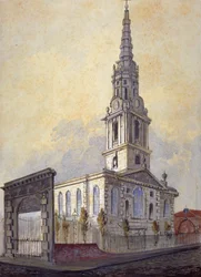 Kerk van St Giles in the Fields, Holborn, Londen, ca. 1815