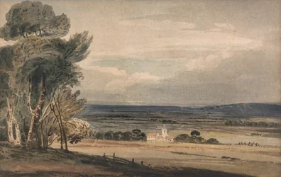 Onbekend landschap: bomen met kerk