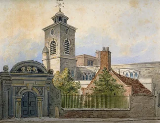 Gezicht op de kerk van St Olave, Hart Street, vanaf Seething Lane, City of London, 1815