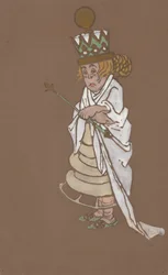 Kostuumontwerp voor de witte koningin voor Alice in Wonderland