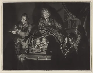 Een filosoof geeft een lezing in de planetarium, naar Joseph Wright of Derby