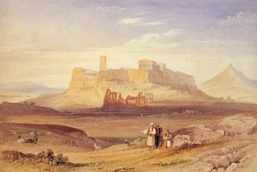Uitzicht op Athene met de Akropolis en het Odeon van Herodes Atticus, eerste kwart van de 19e eeuw