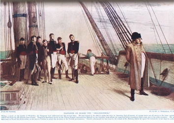 Napoleon aan boord van de Bellerophon, illustratie uit 