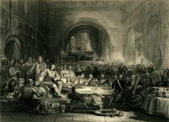 Prins Llewellyn en zijn baronnen, in zijn paleis bij Aber, c1836