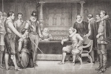 Guy Fawkes ondervraagd door James I en zijn raad in de slaapkamer van de koning, uit 