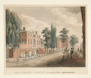 Gezicht op Third Street vanaf Spruce Street, Philadelphia
