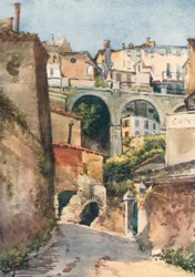 Straat in Grasse (kleurenlitho)
