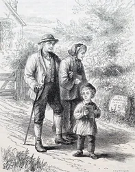 Een ouder echtpaar en hun kleinkind. Door William Small (1843-1929) een Engelse illustrator. 1880 (gravure)