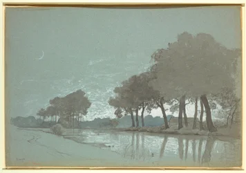 Tekening, Kanaallandschap bij Brugge, België, 1875-80