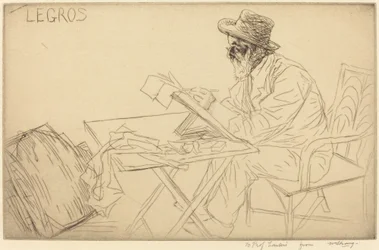 Alphonse Legros aan het schetsen