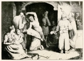 De geseling van Faithful uit De Christenreis naar de Eeuwigheid door John Bunyan, illustratie door William Strang