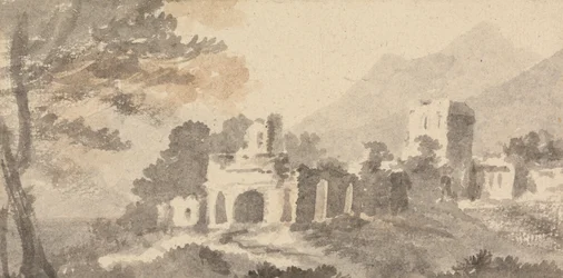 Italiaans landschap met vervallen kasteel