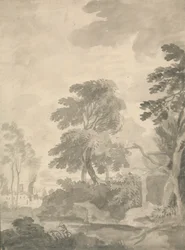 Landschap, Bomen en een Ver Uitzicht op Rome