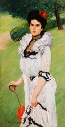 De witte jurk - Portret van een jonge vrouw in een park, 1903