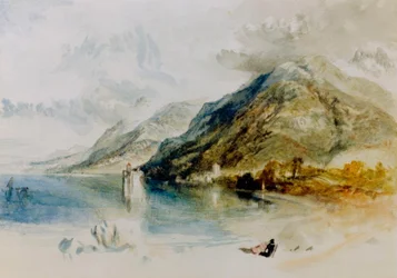Het kasteel van Chillon aan het Meer van Genève, gezien vanuit Villeneuve