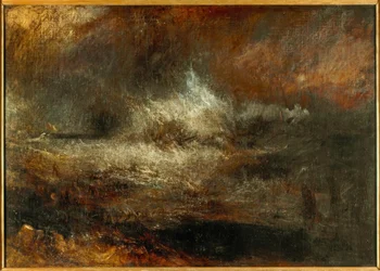 Stormachtige zee met brandend wrak