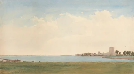 Porchester Castle: Een uitzicht vanuit Porchester Village over het water naar Portsmouth