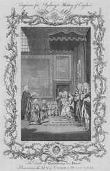 De hertog van Queensberry en Dover presenteert de Act of Union aan koningin Anne, 1773