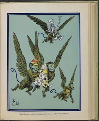 "De apen vingen Dorothy in hun armen en vlogen met haar weg", illustratie uit "De wonderbaarlijke tovenaar van Oz" door Lyman Frank Baum