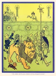 De soldaat met de groene snorharen leidde hen door de straten. uit De wonderbaarlijke tovenaar van Oz van L. Frank Baum