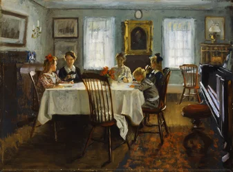 De familie Gilchrist aan het ontbijt