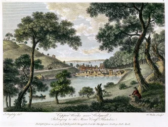 Koperfabrieken bij Holywell, Flintshire, Wales eigendom van de Mona Company, 1792