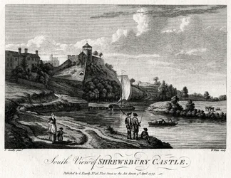 Zuidelijk uitzicht op Shrewsbury Castle, Shropshire, 1777