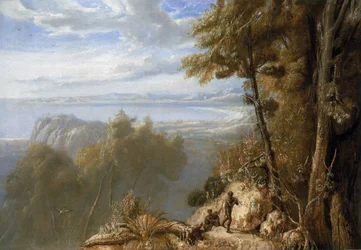 Uitzicht op Port Bowen (Australië), augustus 1802, tijdens de expeditie van Matthew Flinders op de Investigator tussen 1801 en 1803, de schilder was onderdeel van de expeditie