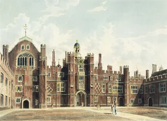 Uitzicht op de binnenplaats van Hampton Court Palace uit Pyne