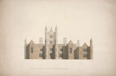 Elevatie van een voorgesteld ontwerp voor Cambridge Colleges