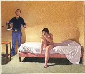 Twee figuren, de man zingend